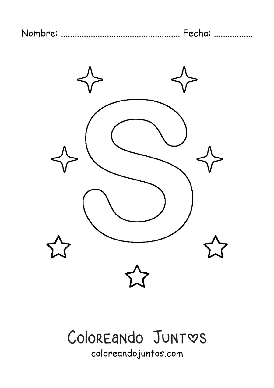 Imagen para colorear de letra s mayúscula con estrellas