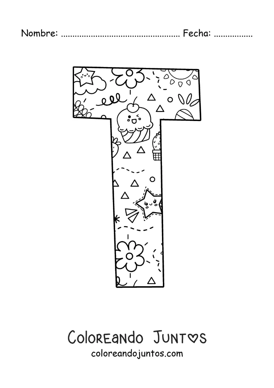 Imagen para colorear de la letra t con dibujos animados