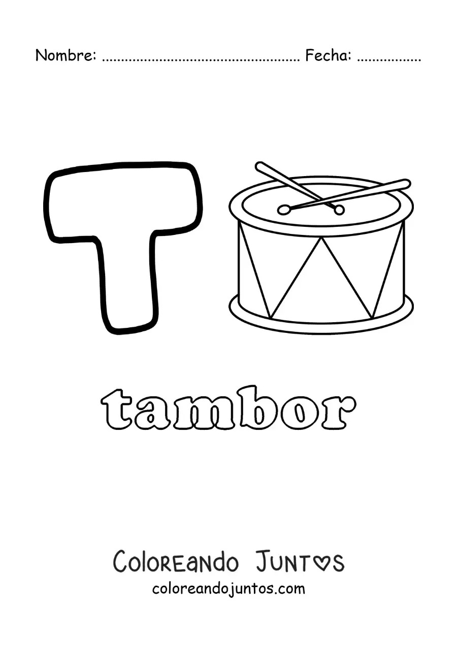 Imagen para colorear de t de tambor
