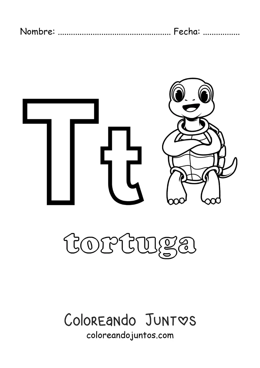 Imagen para colorear de t de tortuga