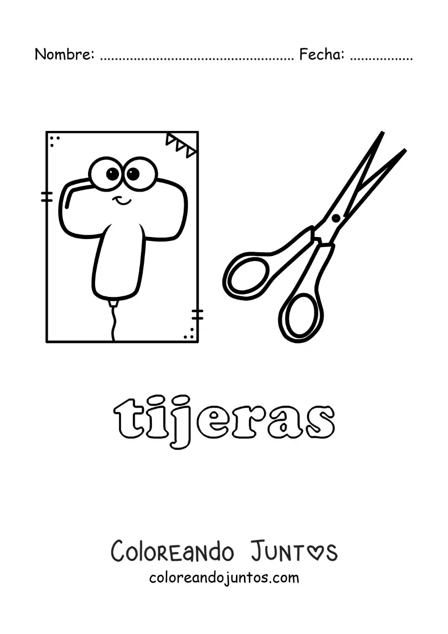 Imagen para colorear de t de tijeras