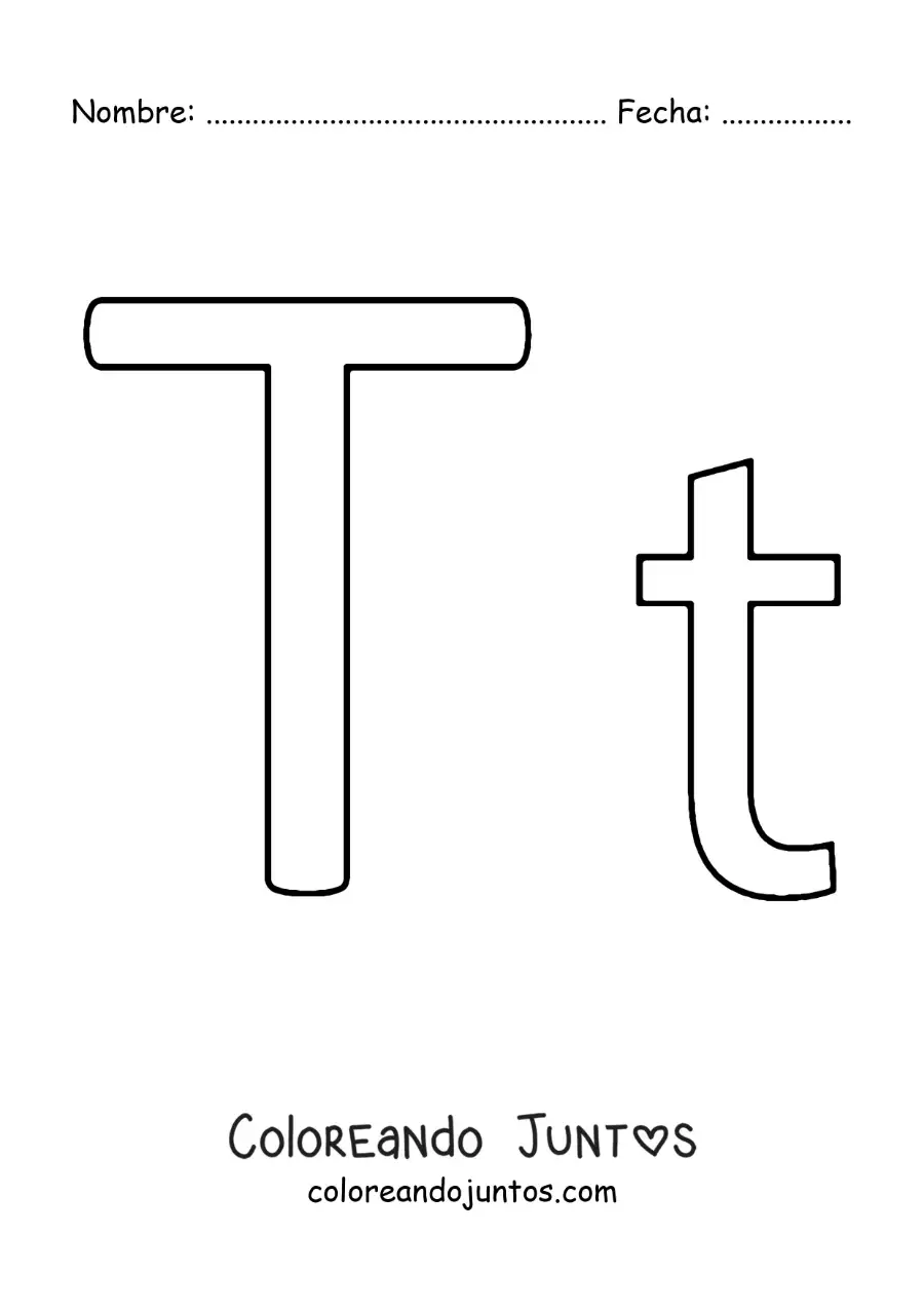 Imagen para colorear de letra t mayúscula y minúscula fácil