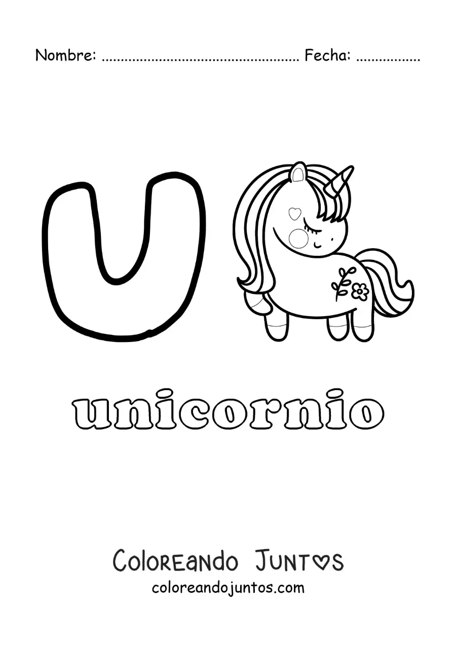 Imagen para colorear de u de unicornio