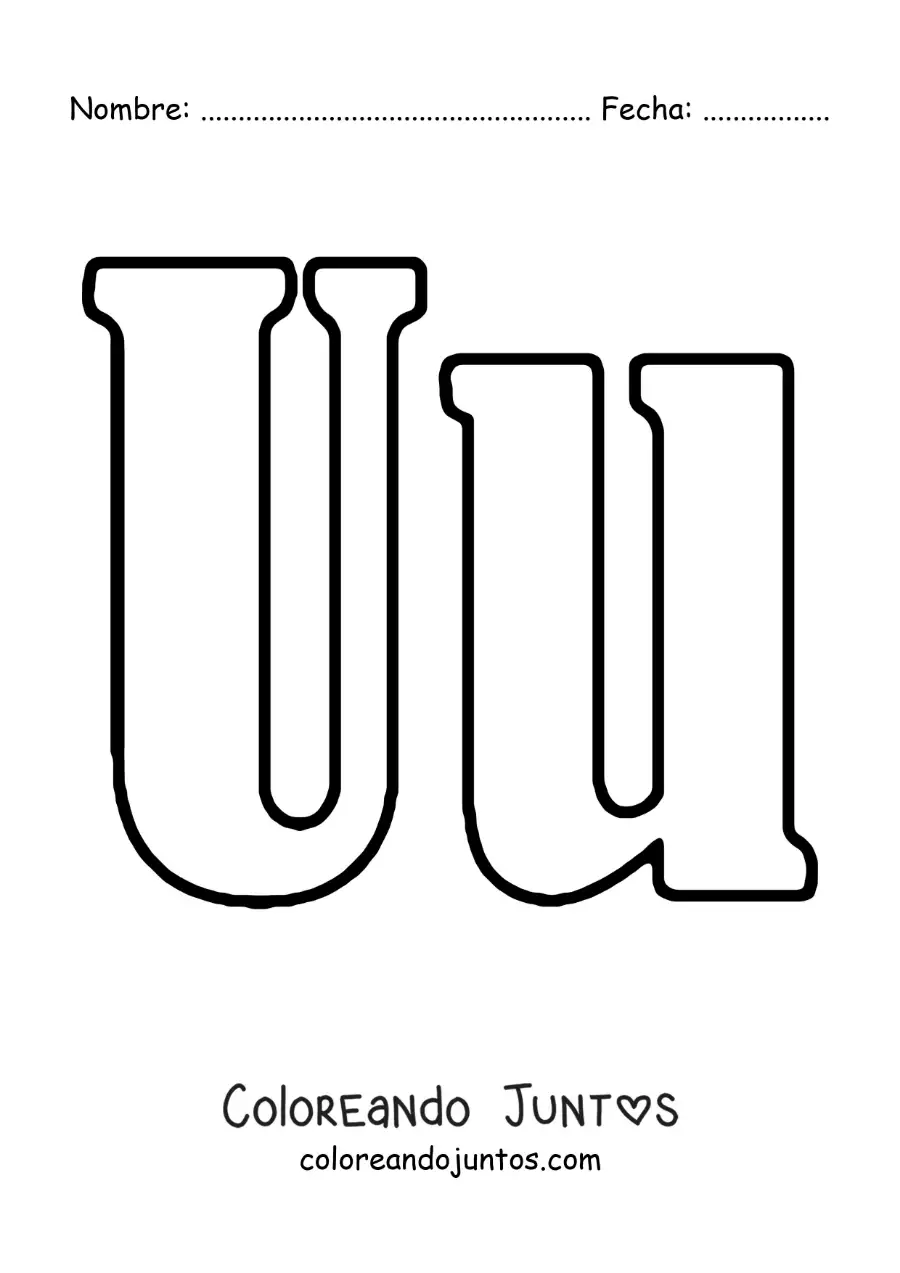 Imagen para colorear de letra u mayúscula y minúscula grande