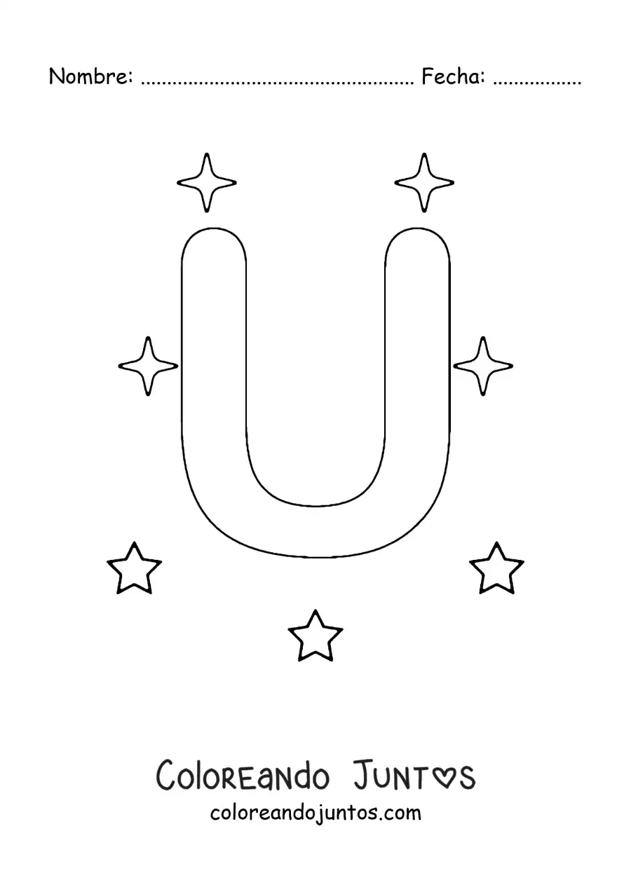 Imagen para colorear de letra u mayúscula con estrellas