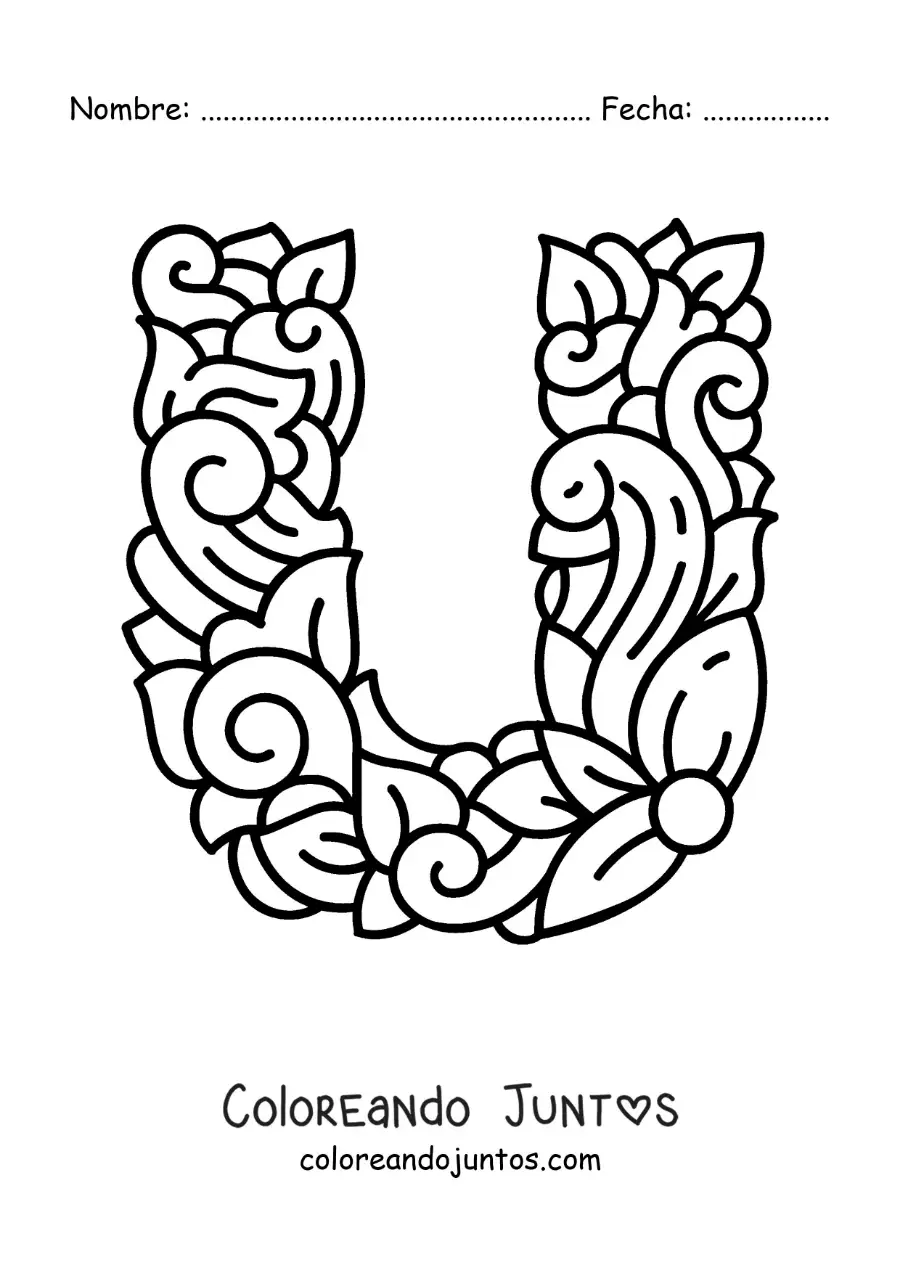 Imagen para colorear de letra u mayúscula decorada