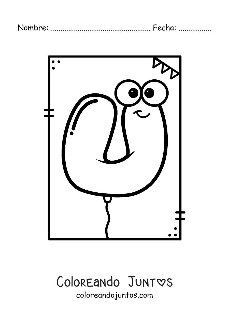 Imagen para colorear de la letra u animada con forma de globo