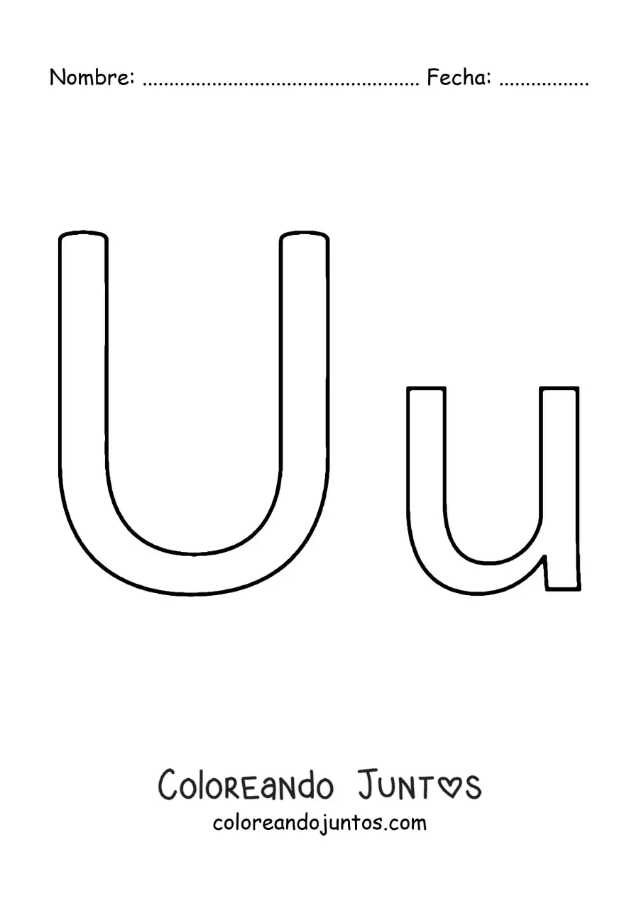 Imagen para colorear de letra u mayúscula y minúscula fácil