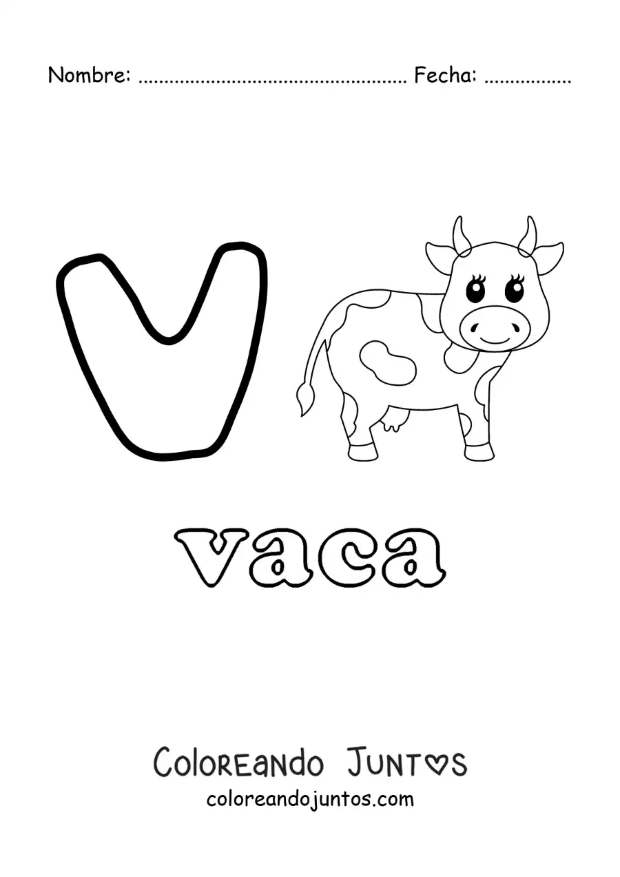 Imagen para colorear de v de vaca
