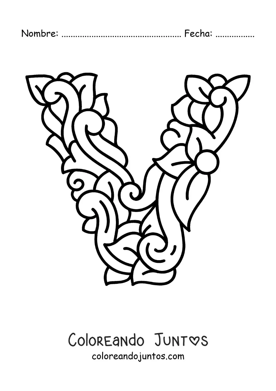 Imagen para colorear de letra v mayúscula decorada