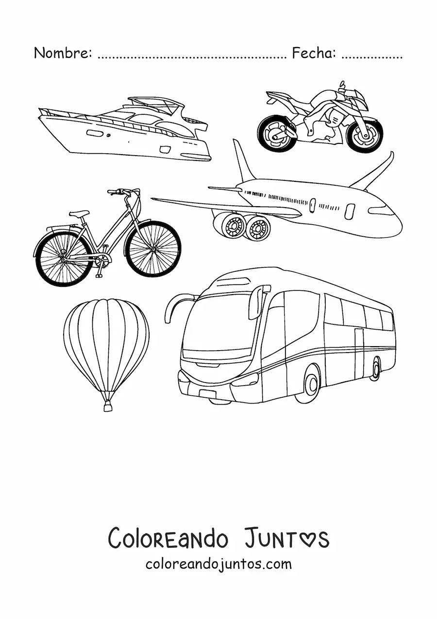 Imagen para colorear de varios medios de transporte