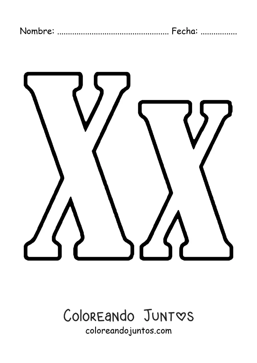 Imagen para colorear de letra x mayúscula y minúscula grande