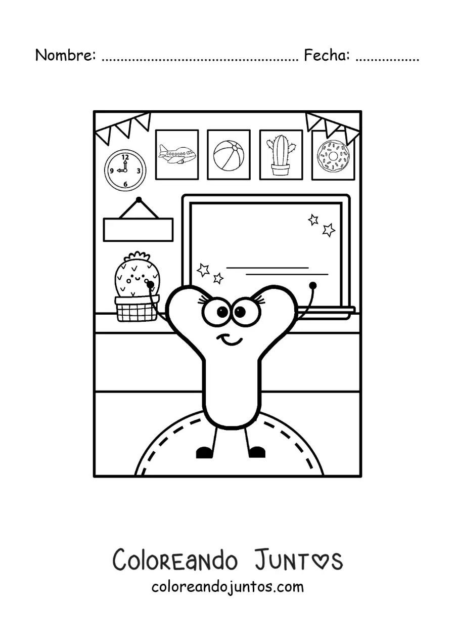 Imagen para colorear de la letra y animada en la escuela