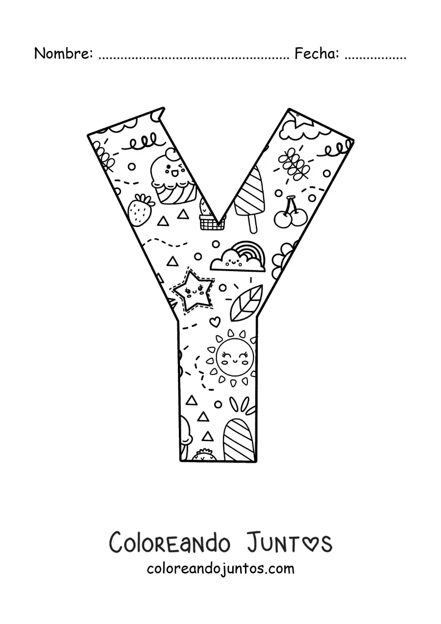 Imagen para colorear de la letra y con dibujos animados
