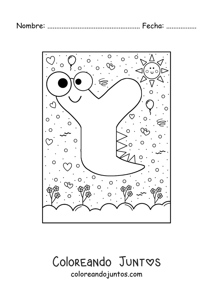 Imagen para colorear de la letra y animada con forma de monstruo con dibujos animados