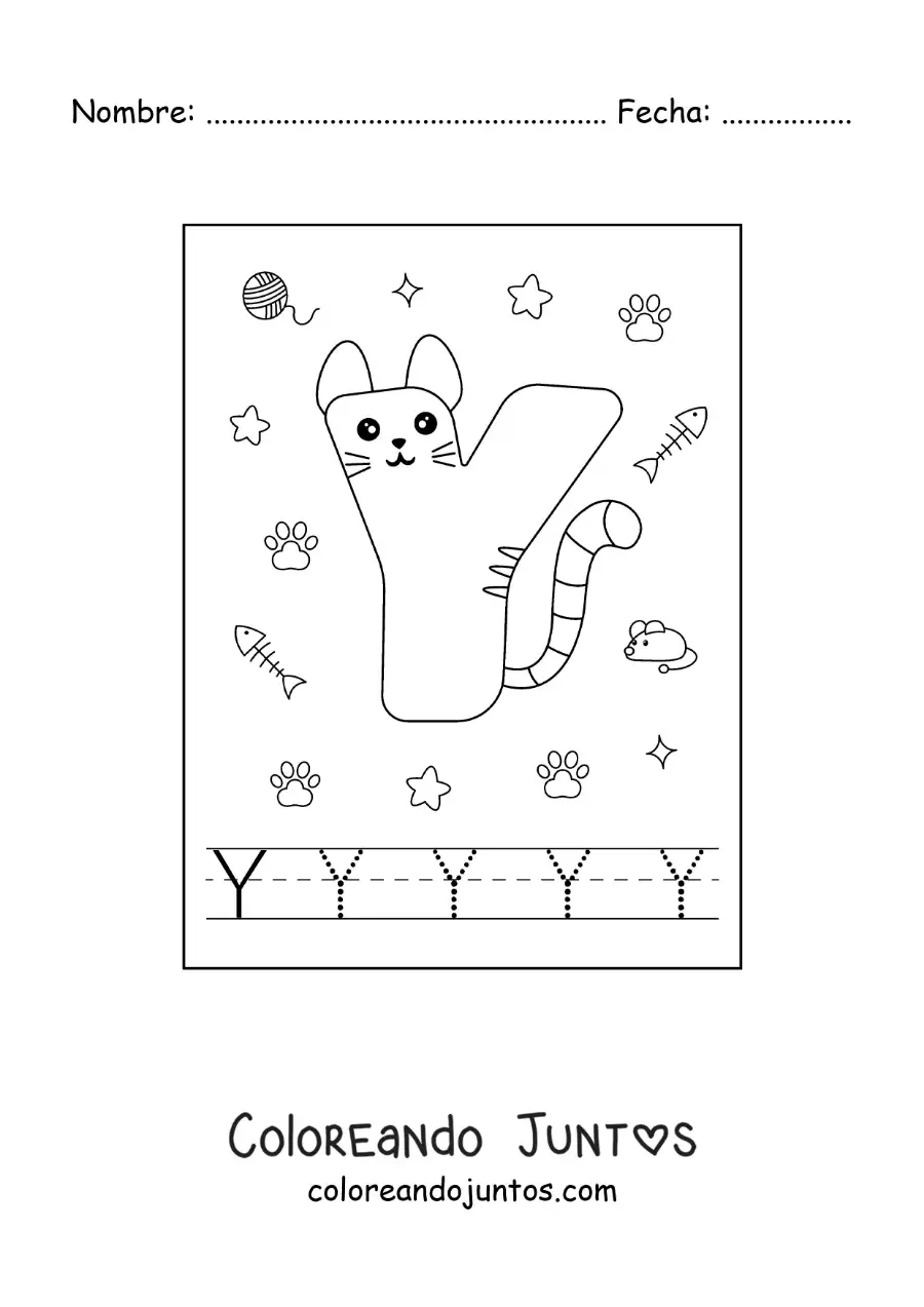 Imagen para colorear de la letra y animada con forma de gato