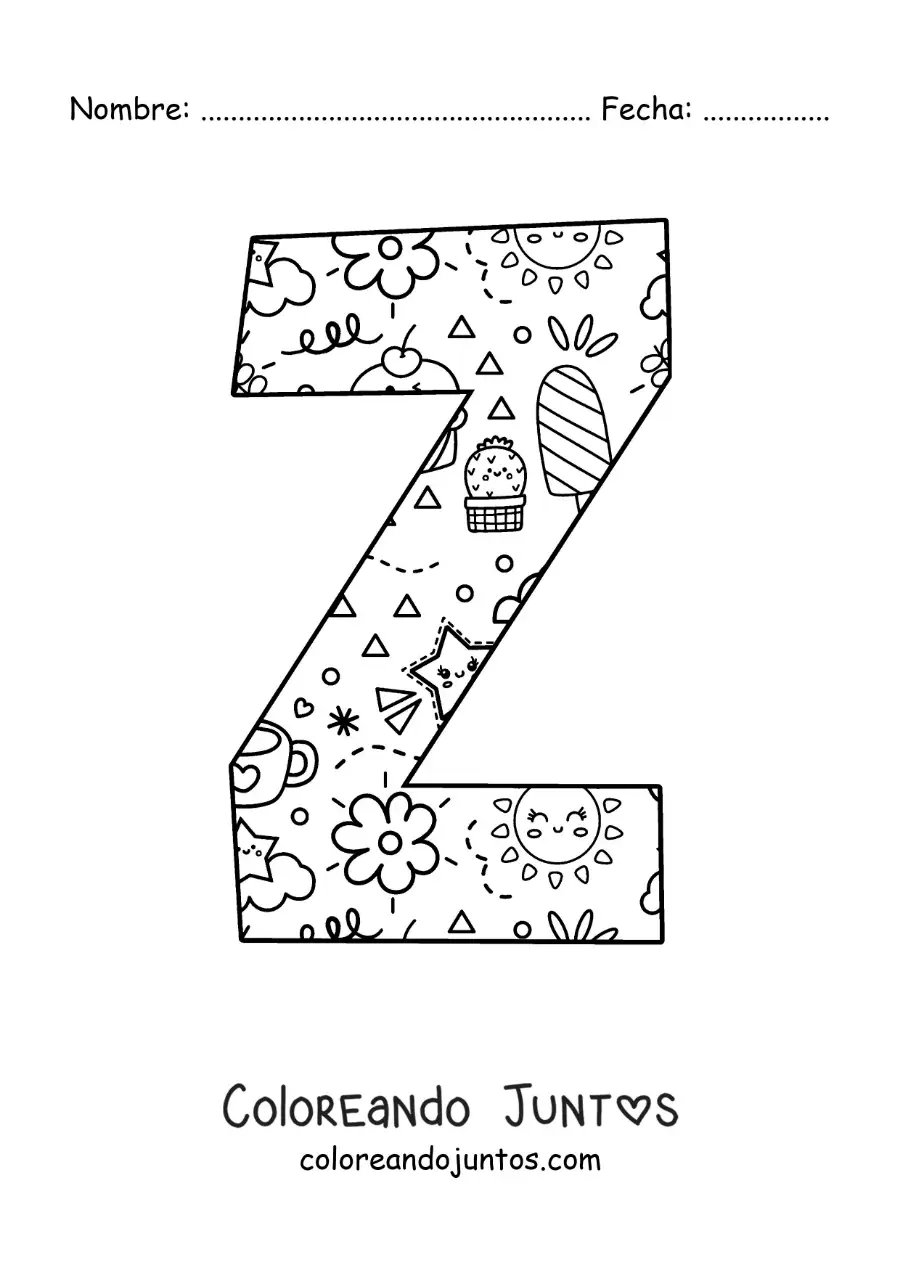 Imagen para colorear de la letra z con dibujos animados