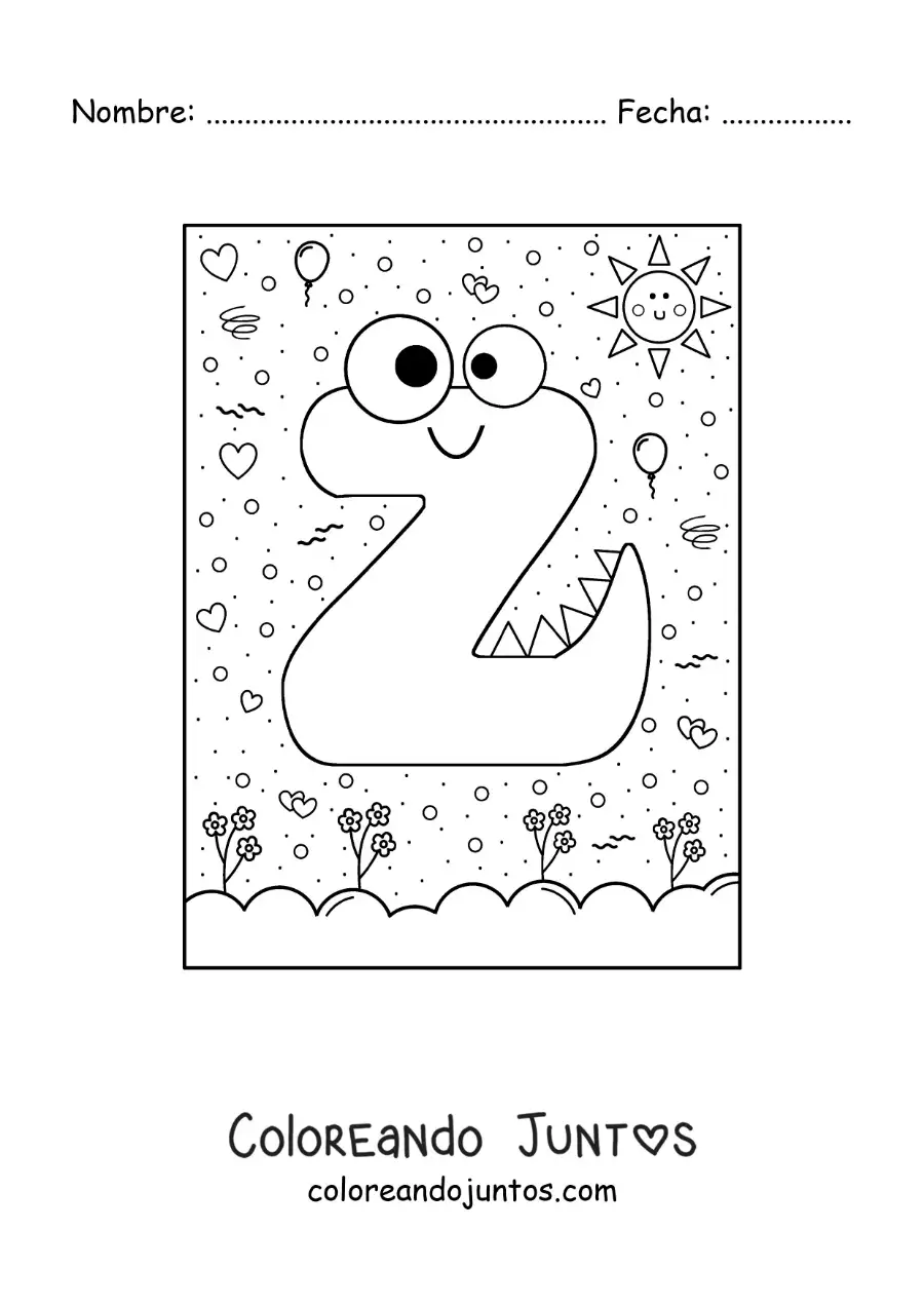 Imagen para colorear de la letra z animada con forma de monstruo con dibujos animados