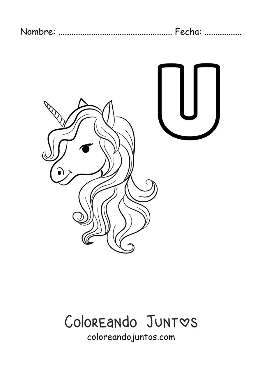 Imagen para colorear de la letra u de unicornio