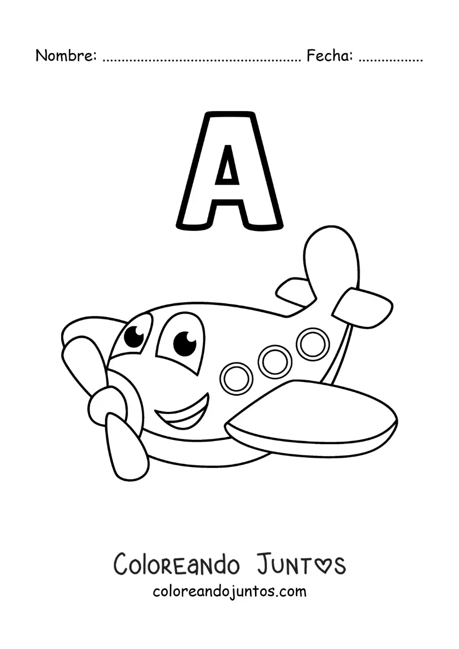 Imagen para colorear de la letra a de avión