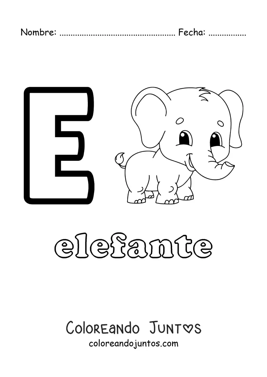 Imagen para colorear de la letra e de elefante