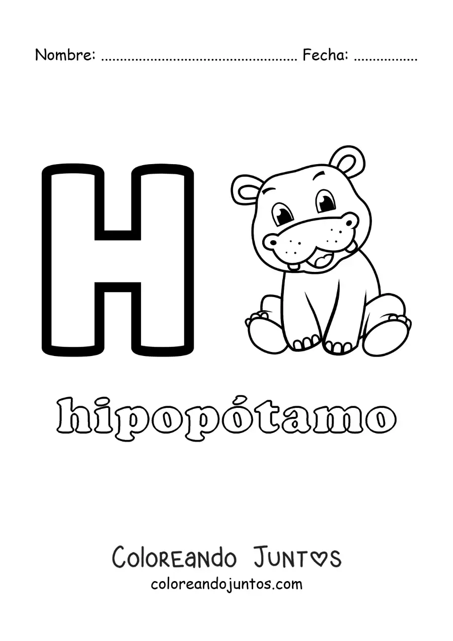 Imagen para colorear de la letra h de hipopótamo