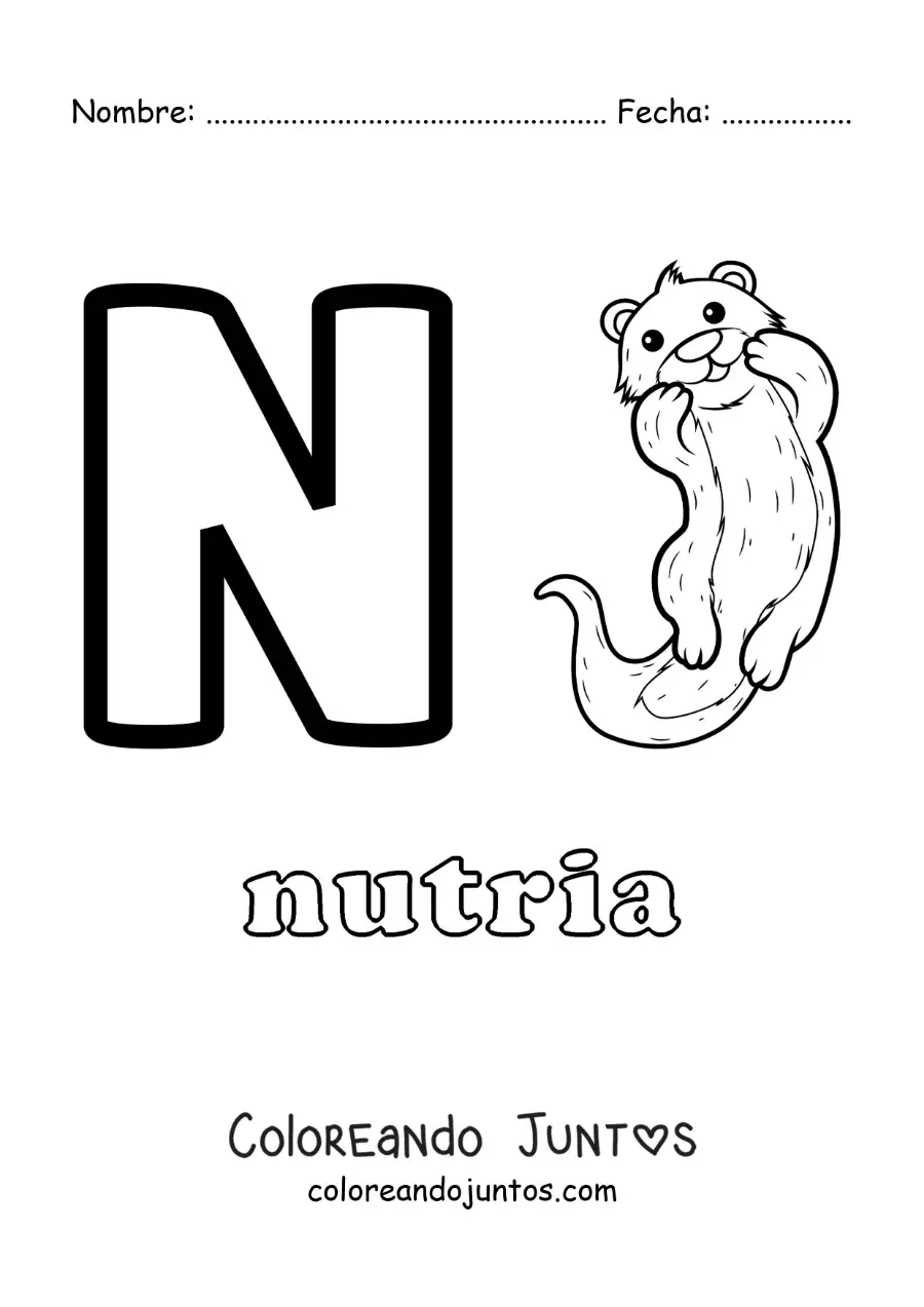 Imagen para colorear de la letra n de nutria