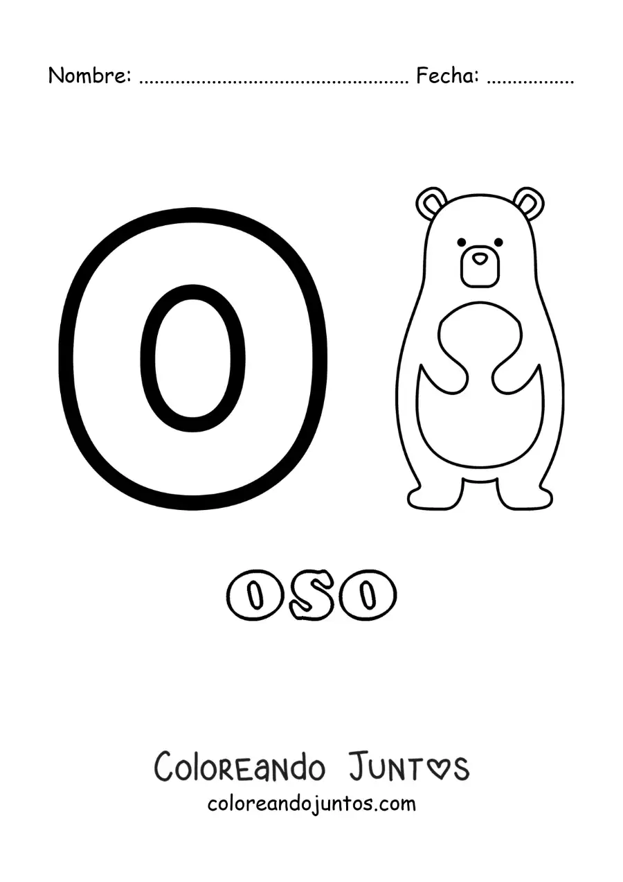 Imagen para colorear de la letra o de oso