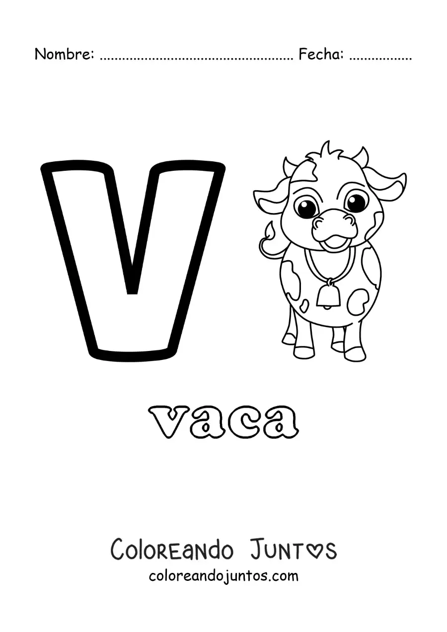 Imagen para colorear de la letra v de vaca