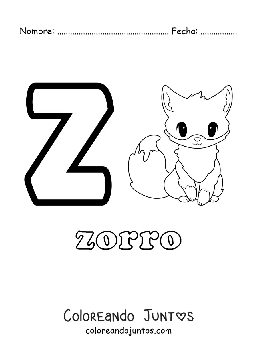 Imagen para colorear de la letra z de zorro