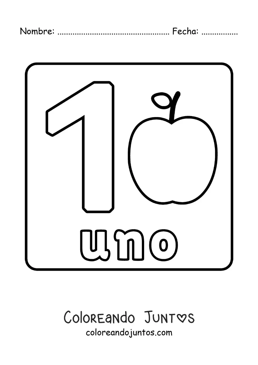 Imagen para colorear de ficha del número 1 grande para niños