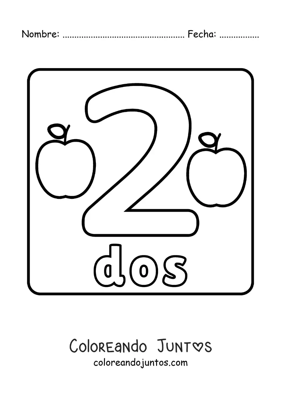 Imagen para colorear de ficha del número 2 grande para niños