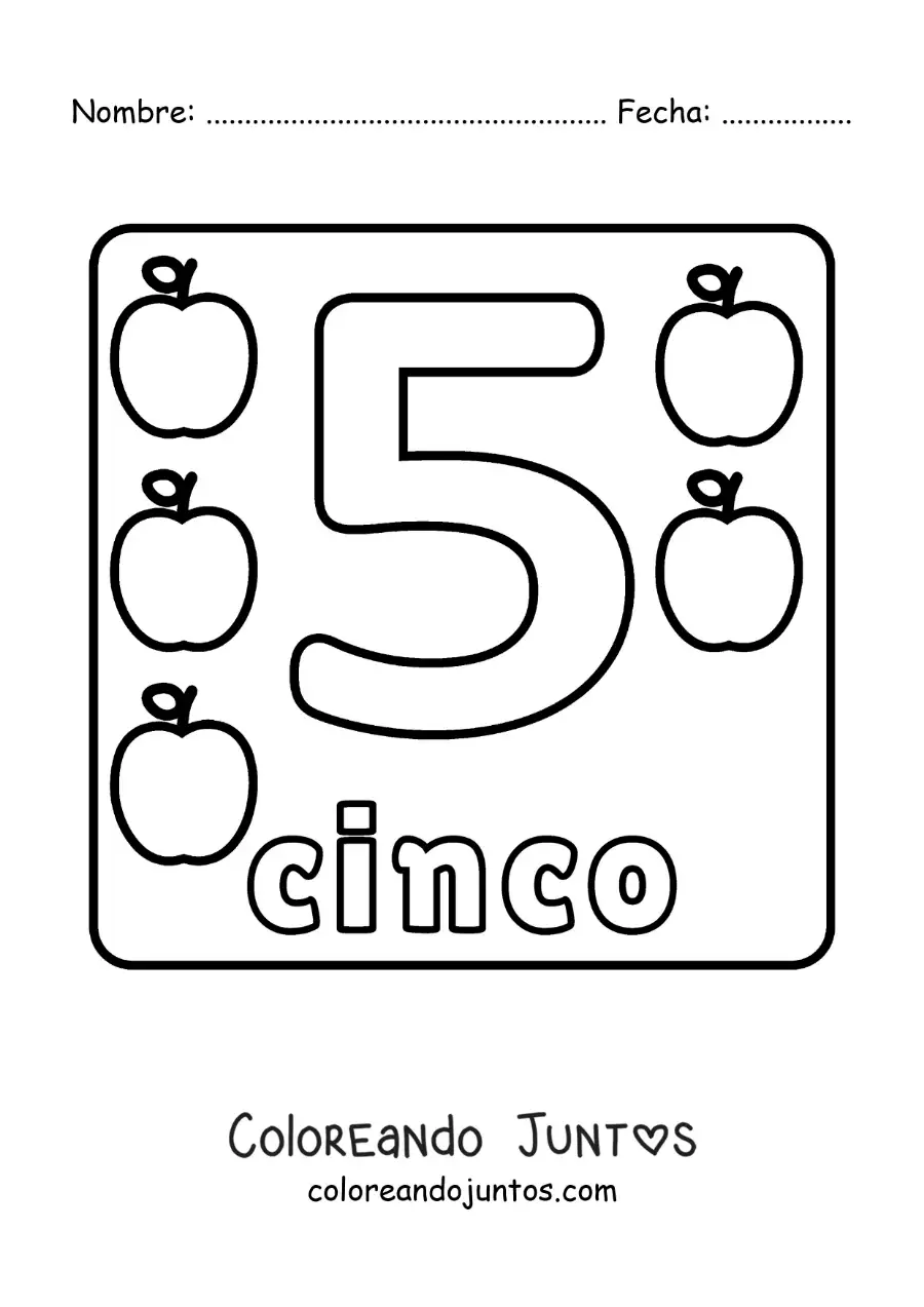 Imagen para colorear de ficha del número 5 grande para niños