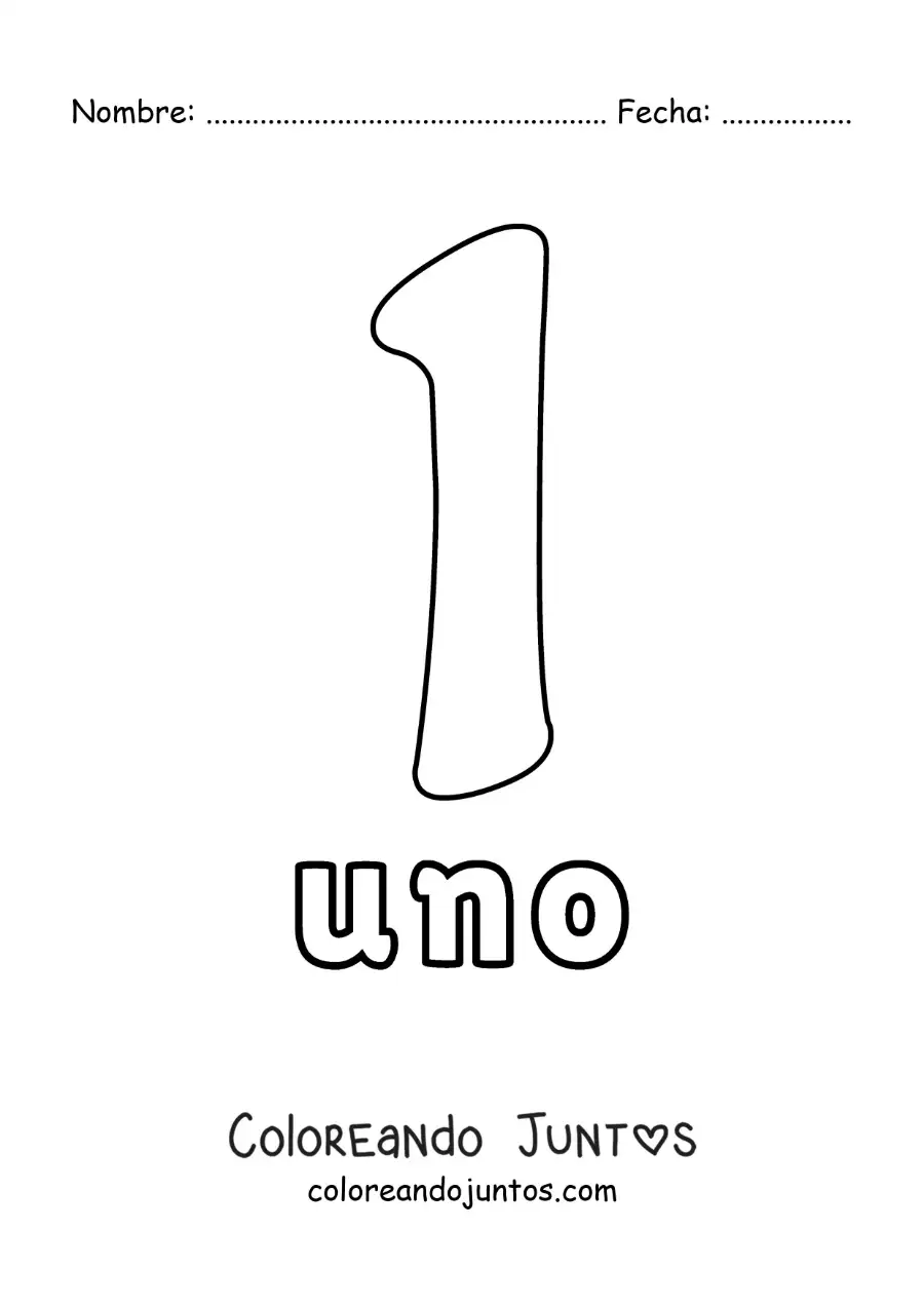 Imagen para colorear de ficha del 1 para aprender los números naturales