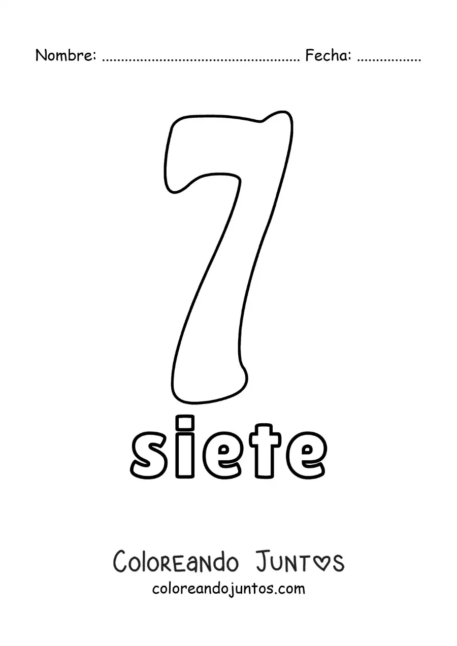 Imagen para colorear de ficha del 7 para aprender los números naturales