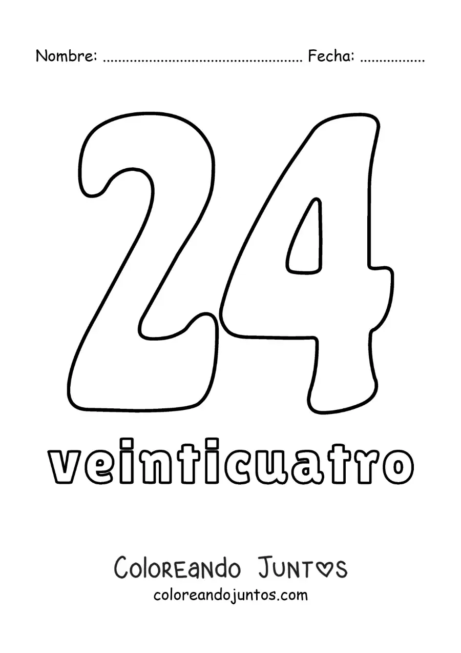 Imagen para colorear de ficha del 24 para aprender los números naturales