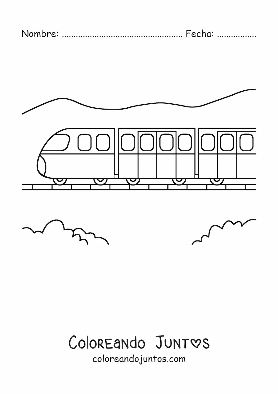 Imagen para colorear de un tren bala sobre rieles