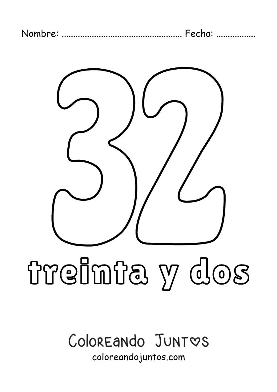 Imagen para colorear de ficha del 32 para aprender los números naturales