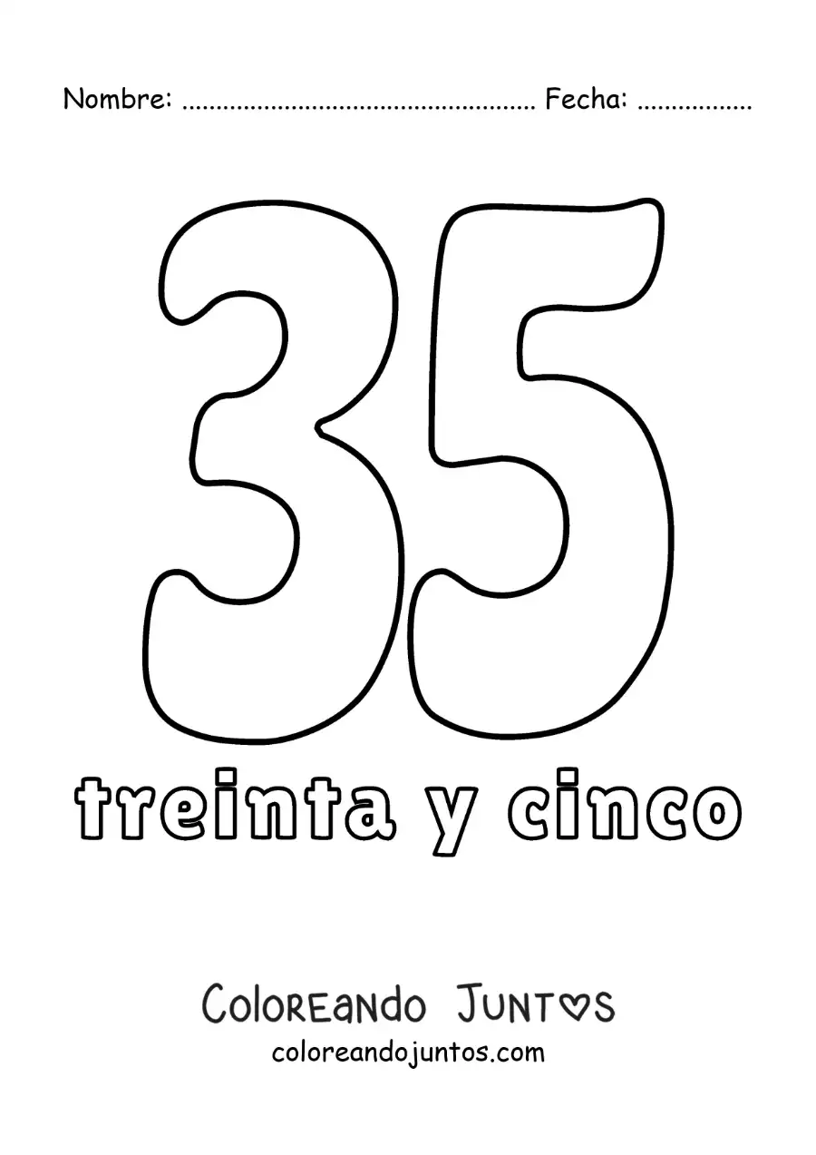 Imagen para colorear de ficha del 35 para aprender los números naturales