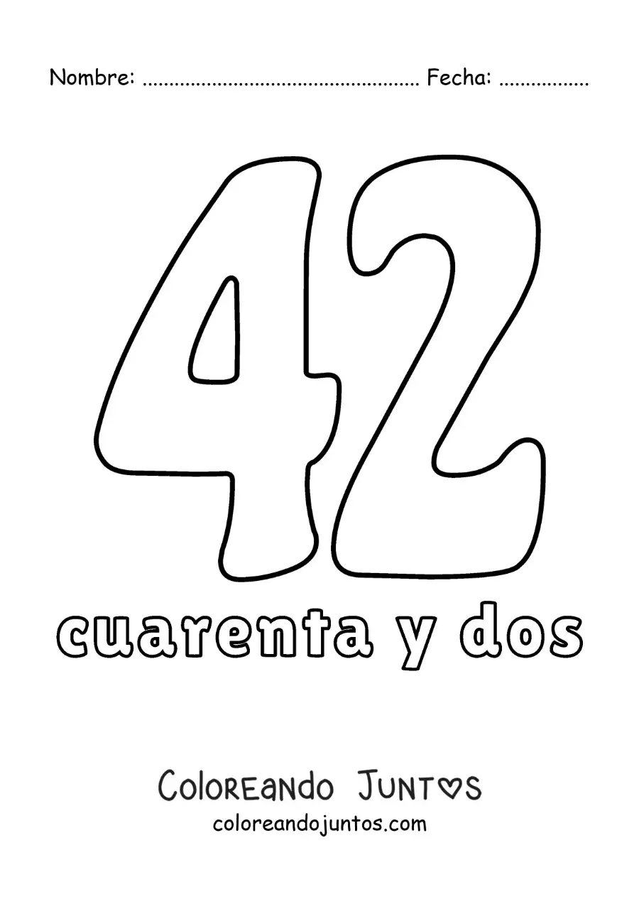 Imagen para colorear de ficha del 42 para aprender los números naturales
