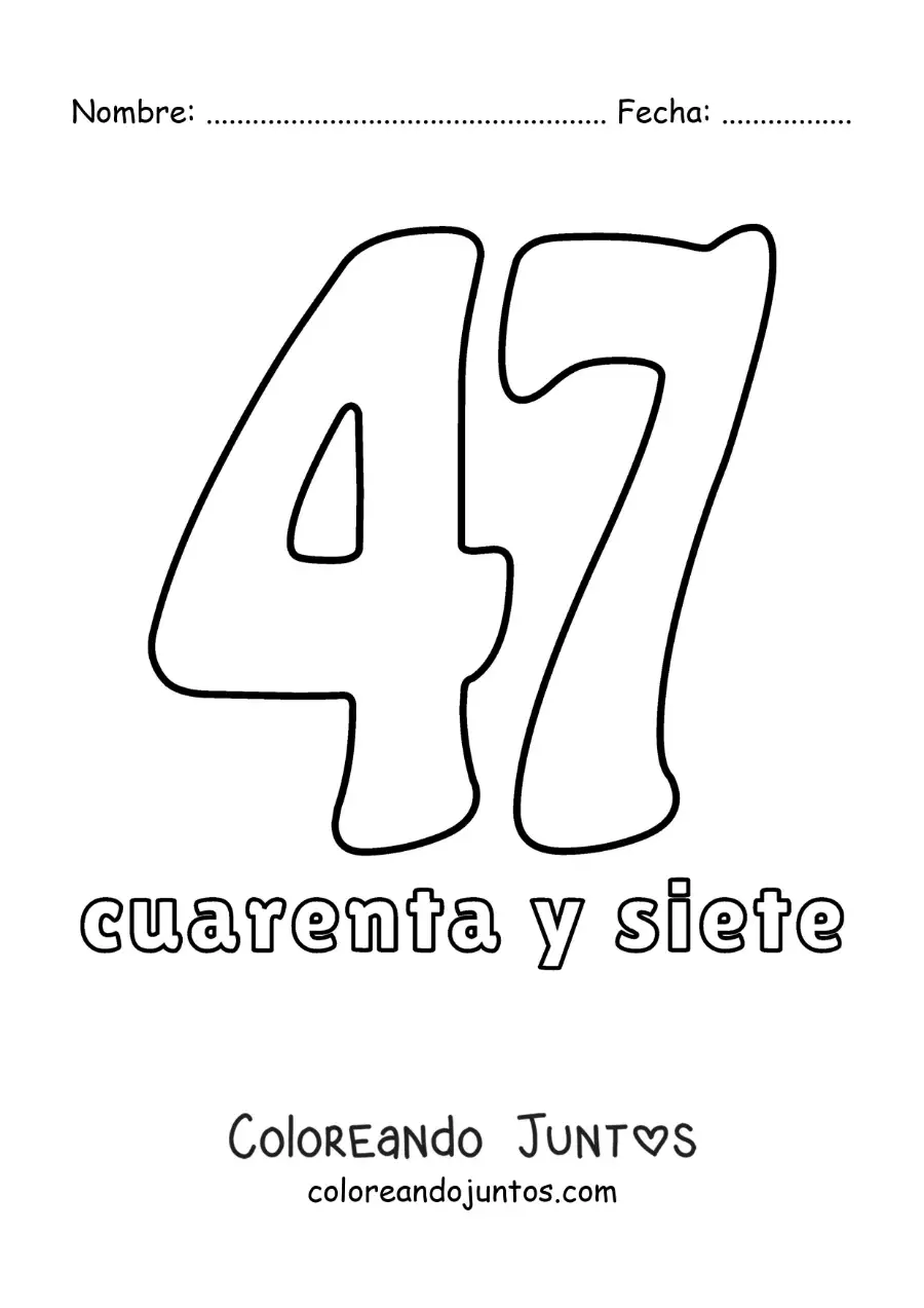 Imagen para colorear de ficha del 47 para aprender los números naturales