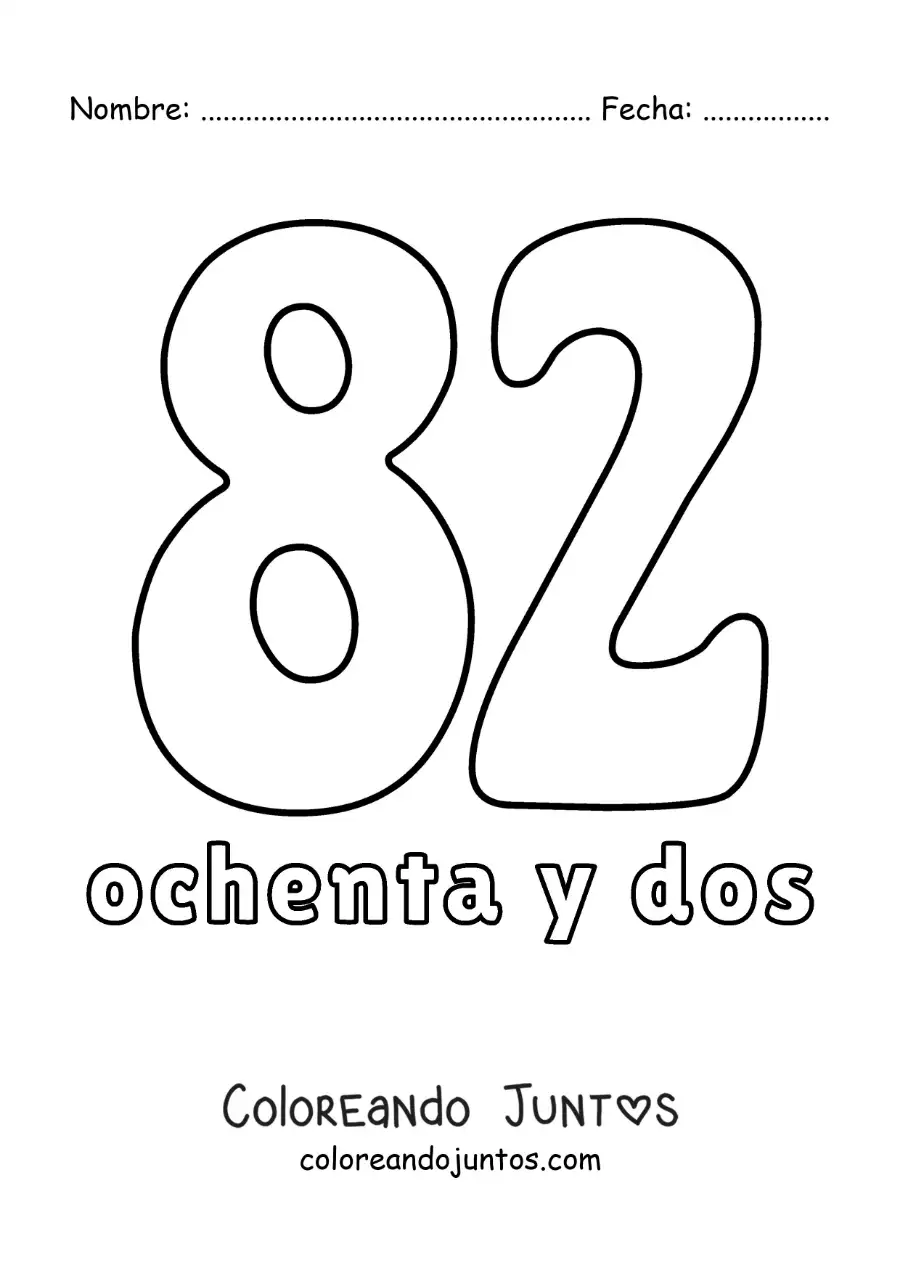 Imagen para colorear de ficha del 82 para aprender los números naturales