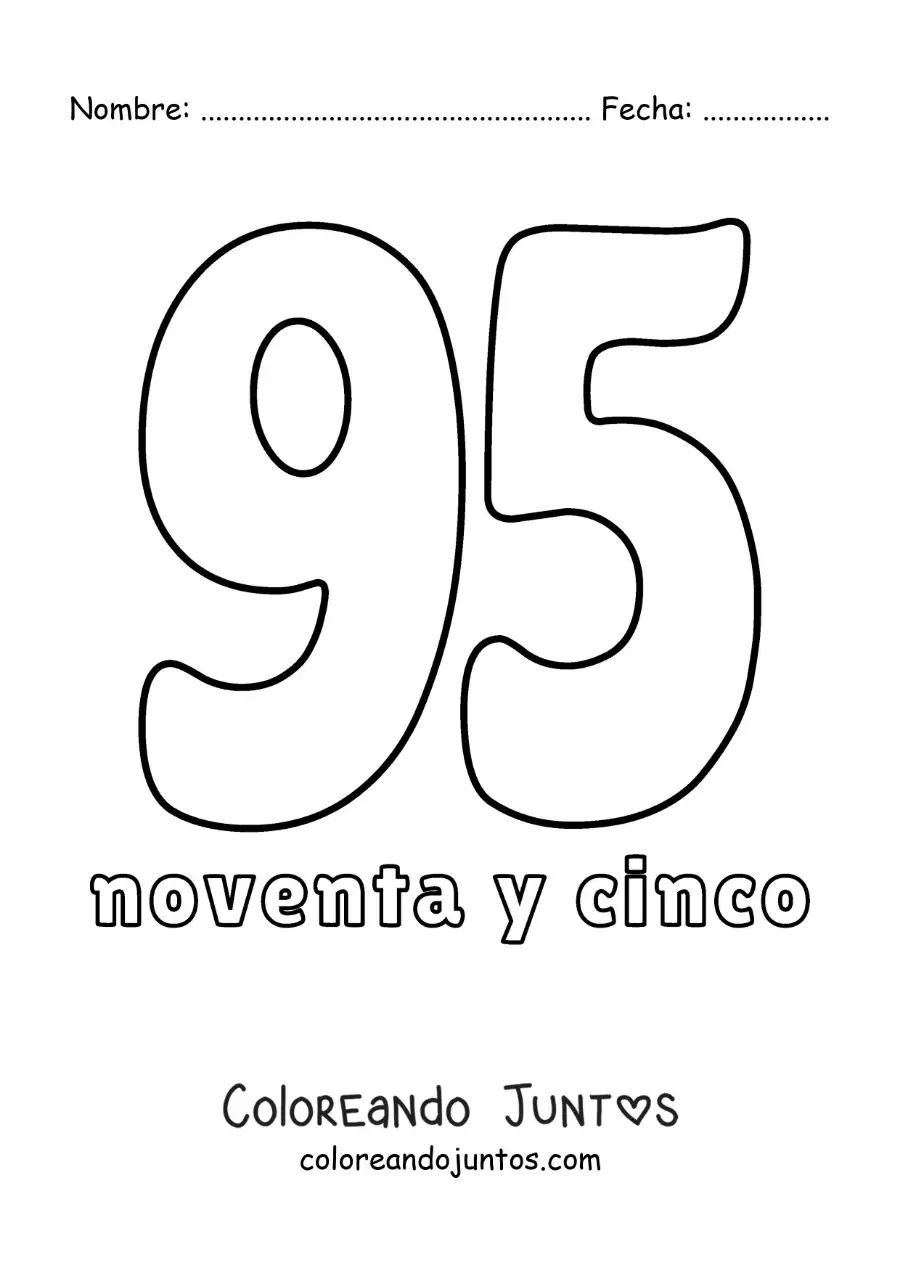 Imagen para colorear de ficha del 95 para aprender los números naturales