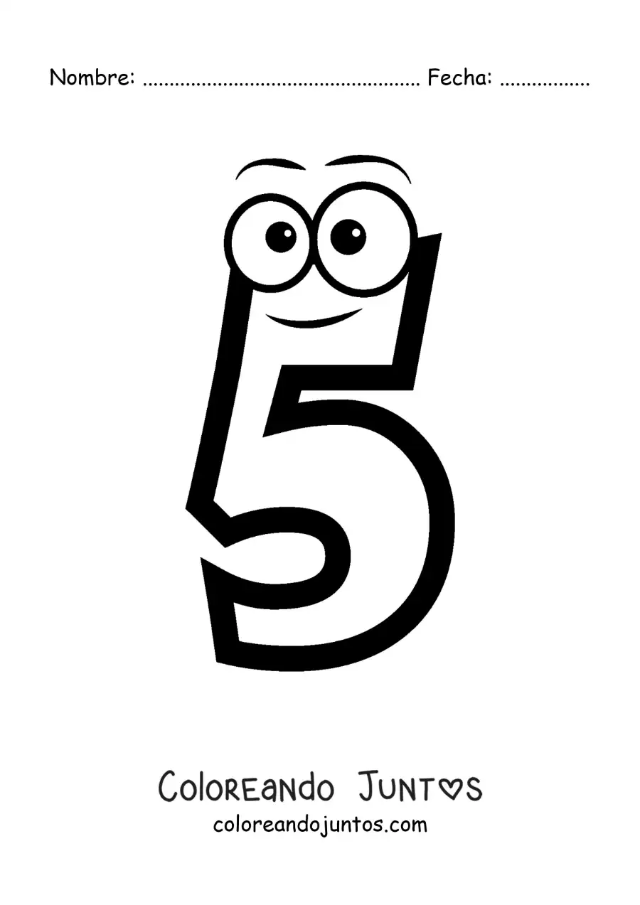 Imagen para colorear del número 5 animado para niños