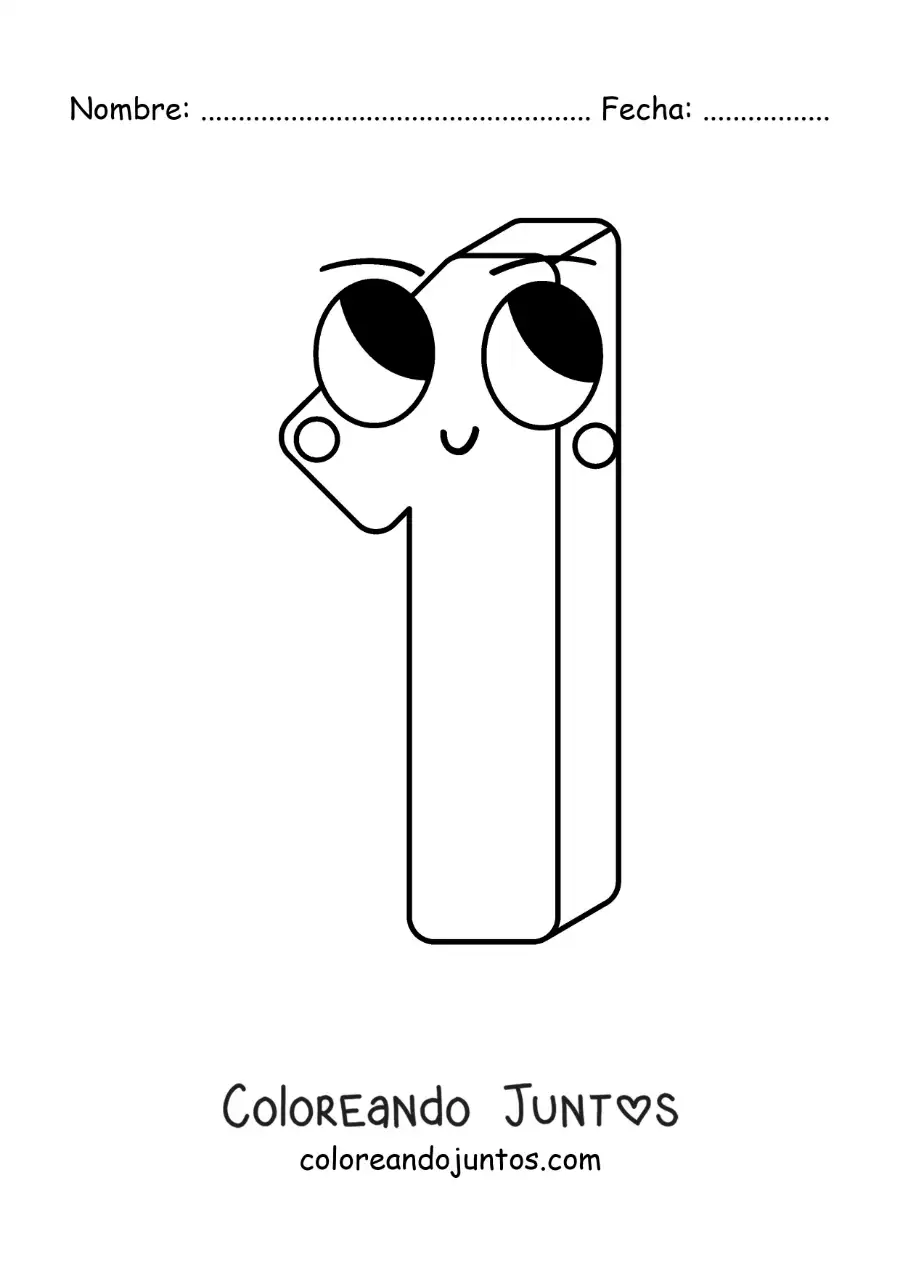 Imagen para colorear del número 1 animado infantil