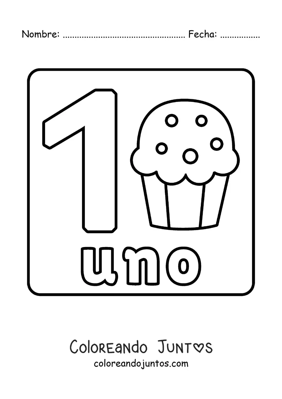 Imagen para colorear del número 1 con objetos para aprender a contar