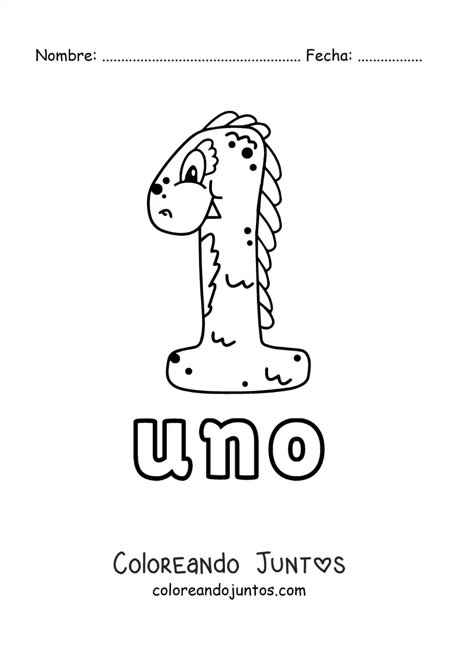 Imagen para colorear del número 1 con forma de monstruo animado de halloween