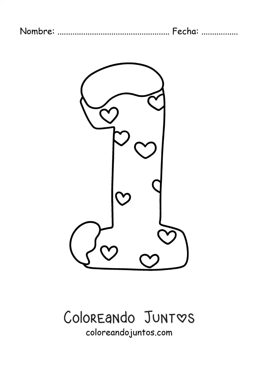 Imagen para colorear del número 1 decorado para niños