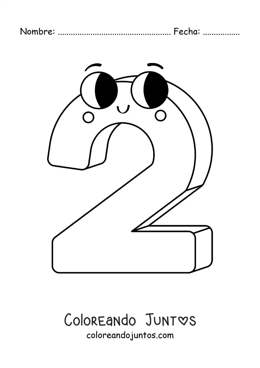 Imagen para colorear del número 2 animado infantil