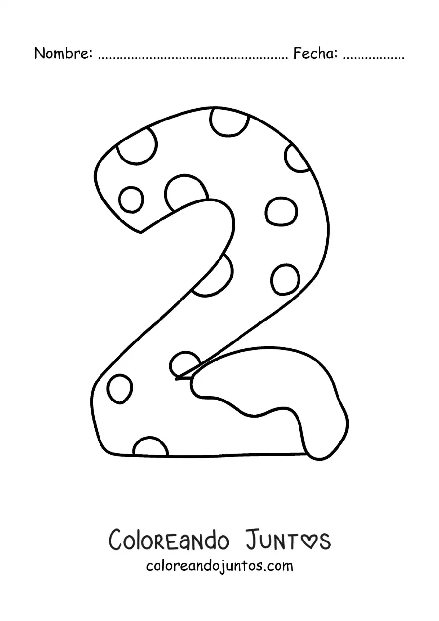 Imagen para colorear del número 2 decorado para niños